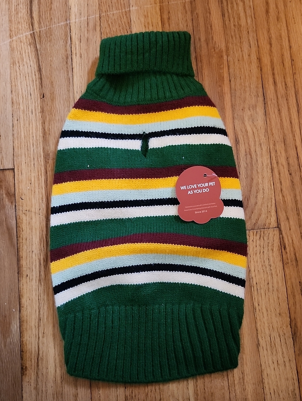 Green Striped Dog Sweater - Classic Knit Size M